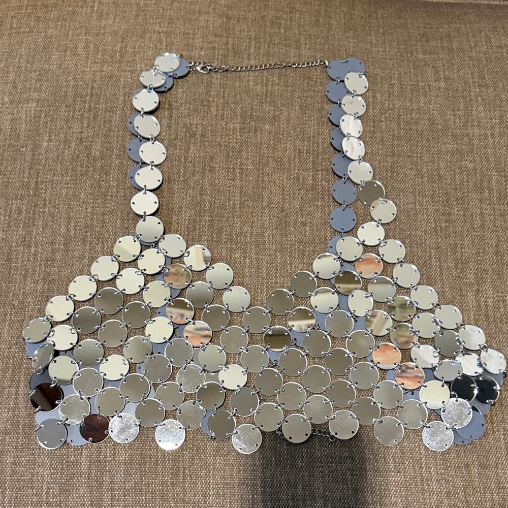 Silver Mirrored Chain Crop Top
